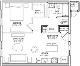 1 Bedroom 1020 floor plan